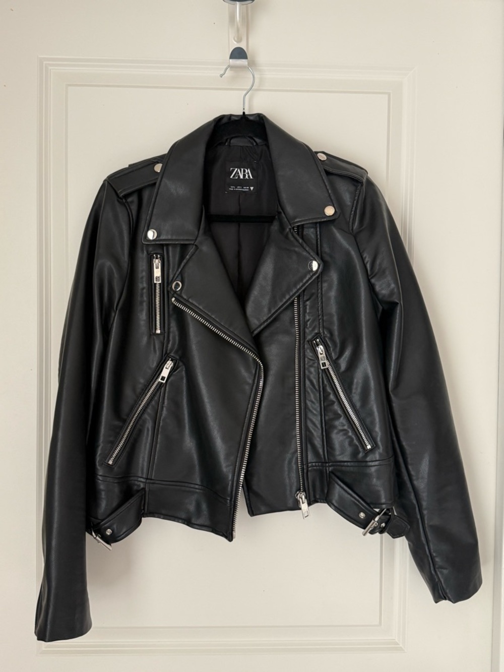 Zara Black Faux Leather Biker Jacket with Silver Hardware - Picture 5 of 7